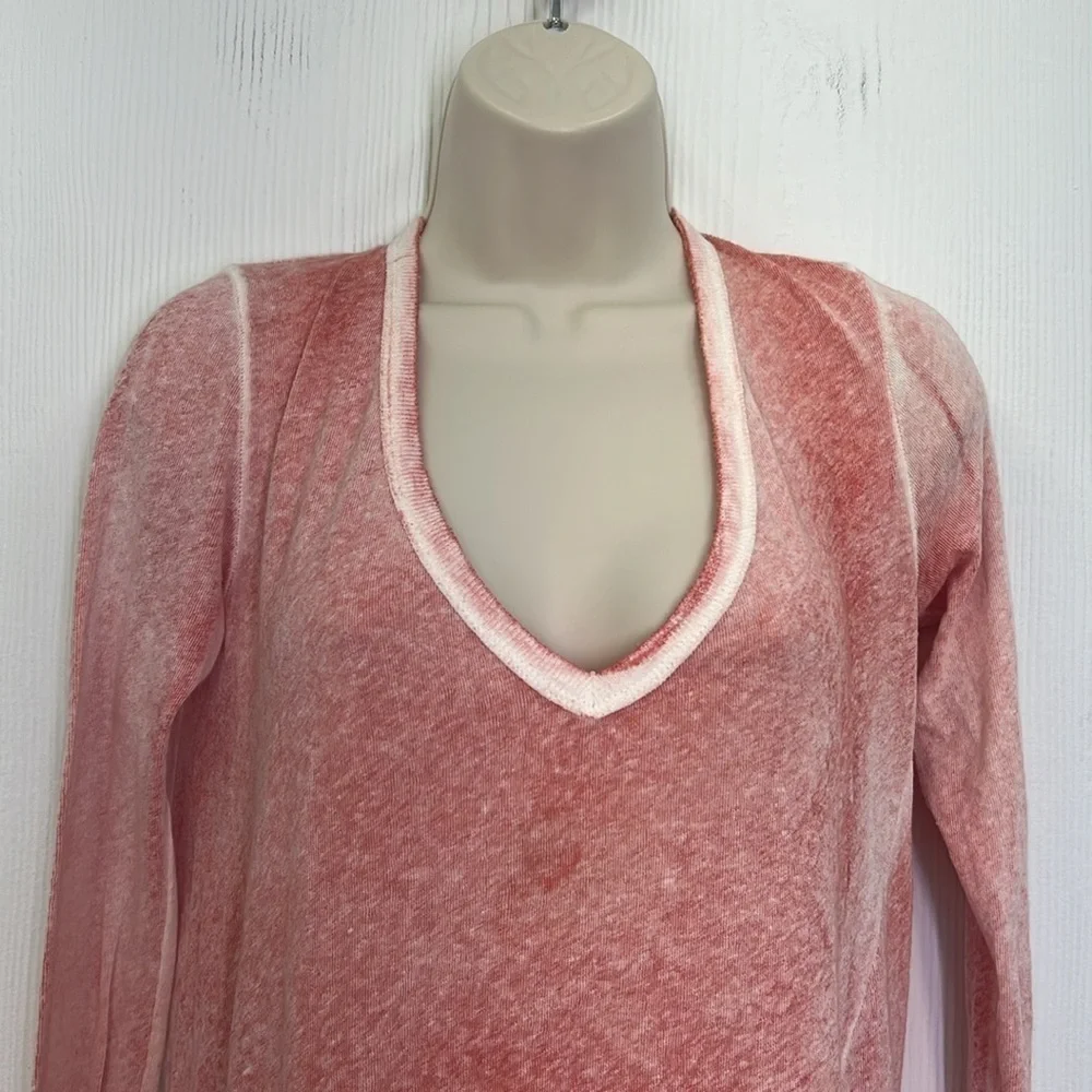 Free People - Long Beach Asymmetrical H Coral Mineral Wash Long Sleeve T Size XS
